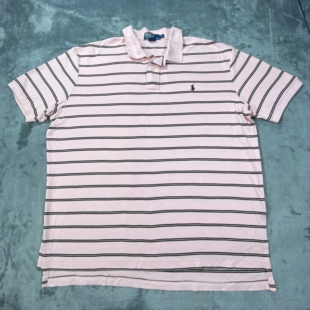 Vintage Polo Ralph Lauren Shirt XL Men Pink Stripe Golf Pony Ivy Classic Casual*